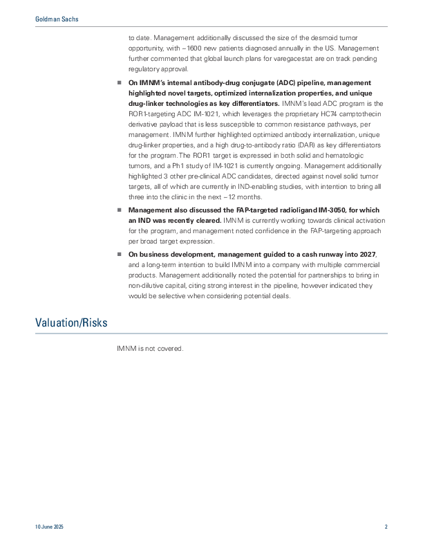 Immunome(未覆盖):第46届全球医疗保健年会—要点